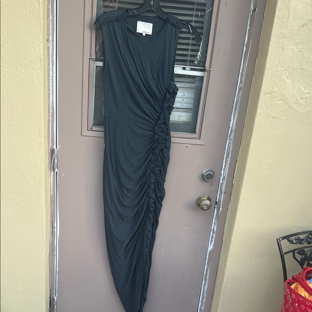 3.1 Phillip Lim Black Asymmetrical Ruched One-Shoulder Dress